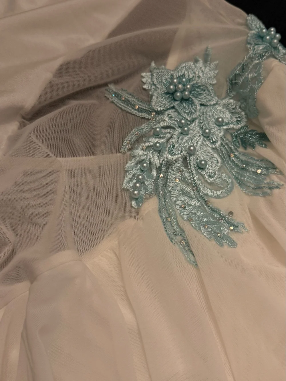 White double platinum Girl’s costume dance with Light Blue Floral Appliqué